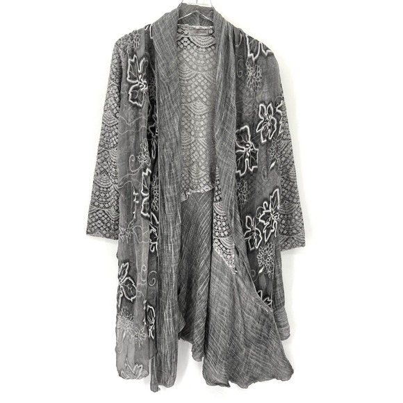 Simply Couture Lagenlook Boho Cardigan Size S Crochet Embroidered Fairy Gray - Picture 1 of 11